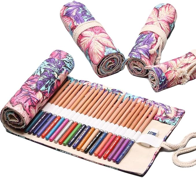DIYOMR 12/24/36/72 Slots Pencil Wrap Pencil Rolls, Artist Colored Pencils Roll - Image 2