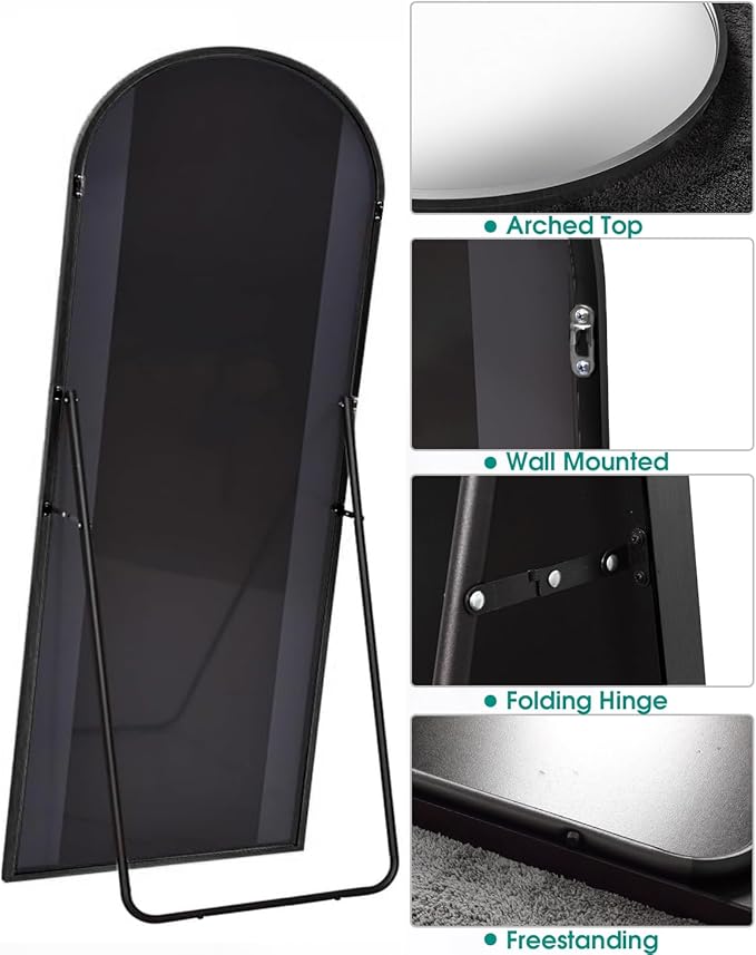 Full Length Mirror, Arched Floor Mirror, 41" x 81" Oversized Full Length Mirror, Freestanding, Full Body Mirror, Arch Mirror Full Length, Wall Mounted Mirror for Bedroom, Black-DeskLoop Office