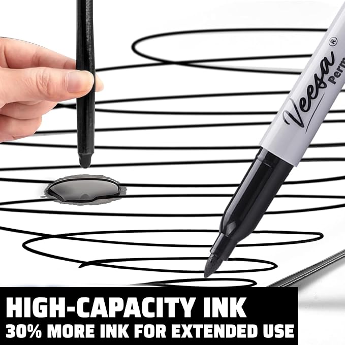VEESA Permanent Markers Black, 1-Second Quick Drying, Fine Tip, - Image 5