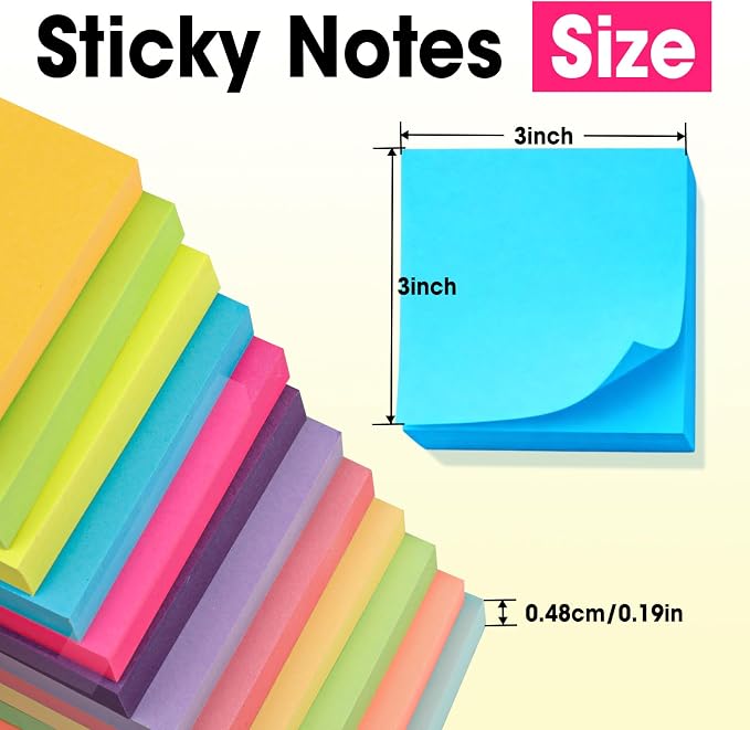 120 Pads Sticky Notes 3x3, Self-Stick Pads Bulk Bright Colors, School Supplies - Image 3