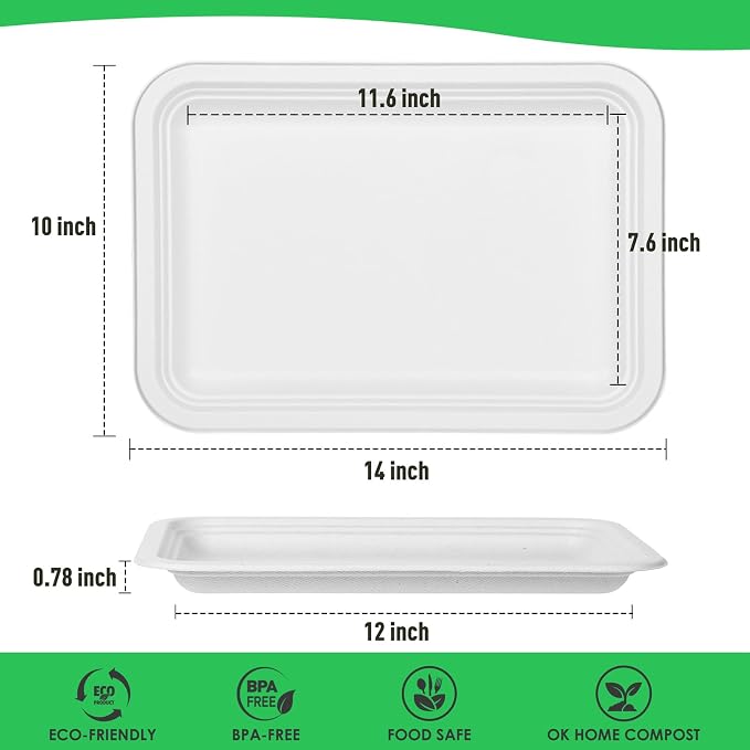 Gezond 50 Pack 14 Inch Disposable Food Trays Eco-friendly Heavy-Duty Large - Image 2