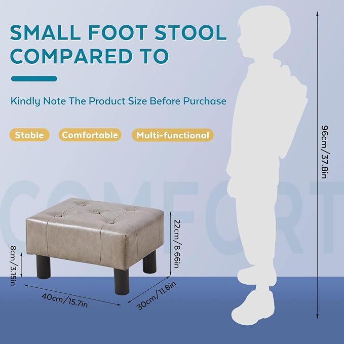 Small Foot Stool Ottoman, Faux Leather Footstool Ottoman Foot Rest - Image 2