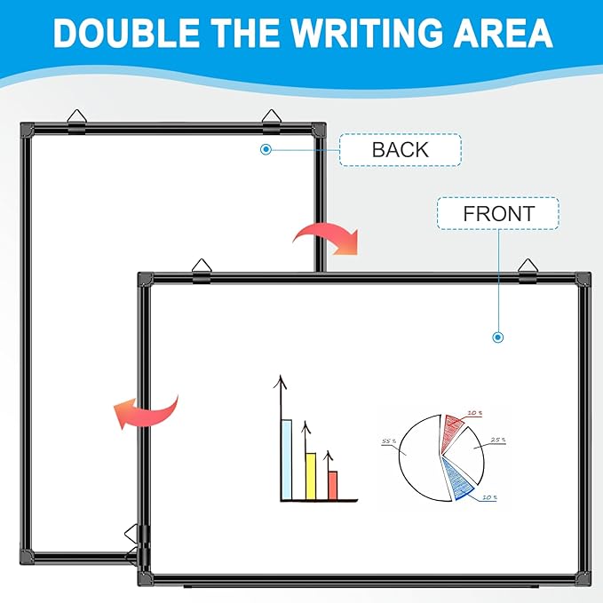H-Qprobd 36"x24" White Board for Wall Double-Sided Magnetic Dry Erase Board with Black Aluminum Frame, Presentation Whiteboard Suitable for Home, Office, Classroom & Kitchen-DeskLoop Office