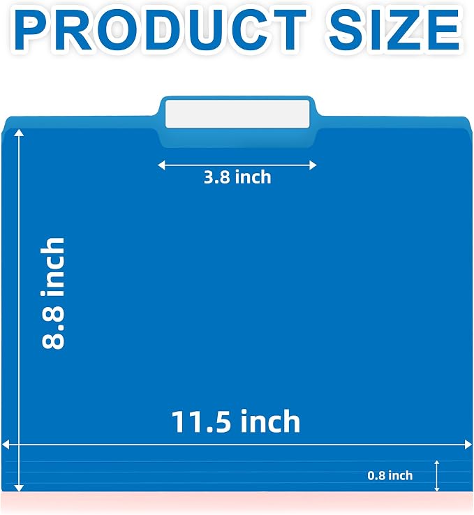 VZCPYTPM 100 Packs Blue File Folder, 1/3-Cut Tabs, Heavy Duty Paper File - Image 2