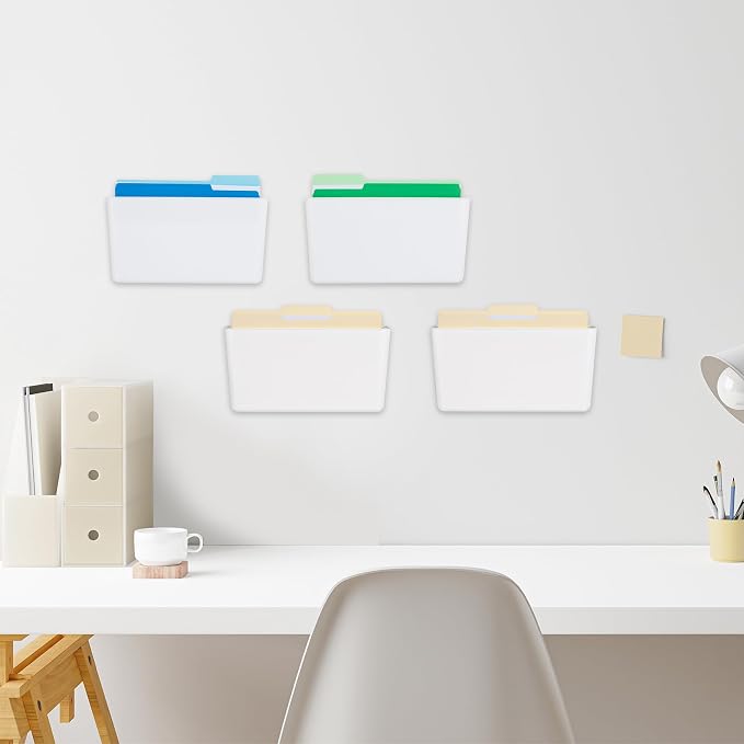 EASEPRES 4 Pack White Plastic Single Pocket Hanging File Organizer, Wall Mount - Image 4