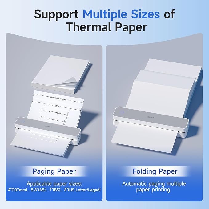 iDPRT Portable Printer Wireless for Travel, 300DPI Bluetooth Thermal Printer Support for 8.5"x11" US Letter, Inkless Compatible with iOS, Android, Laptop for Office, Car and Home, School-DeskLoop Office
