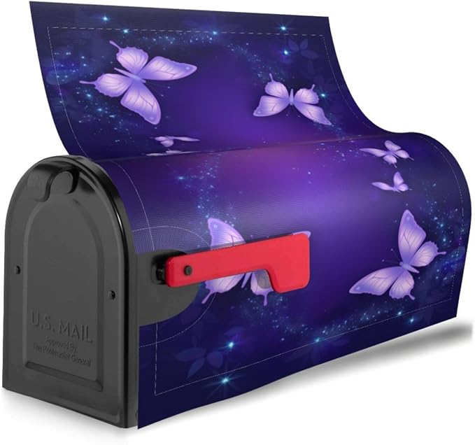 Ouqiuwa Purple Butterfly Welcome Magnetic Mailbox Cover, Sparkle Star Mailbox - Image 3