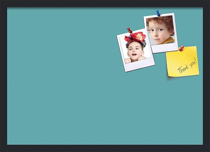 PinPix 27x19 Inch Cork Bulletin Board. This Decorative Framed Pin Board Comes with Aqua Pastel Design and a Satin Black Frame. Ideal for Home Office Decor or Message Board (PinPix-1806)-DeskLoop Office