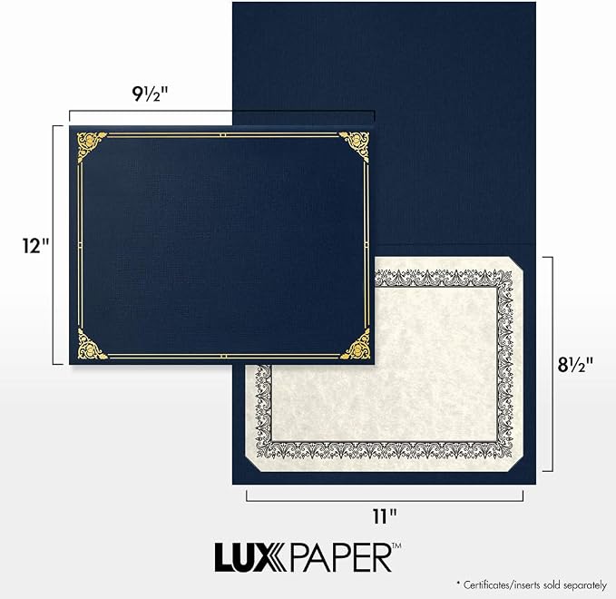 LUXPaper 9.5" x 12" Certificate Holders | Nautical Blue Linen | Embossed Silver - Image 4