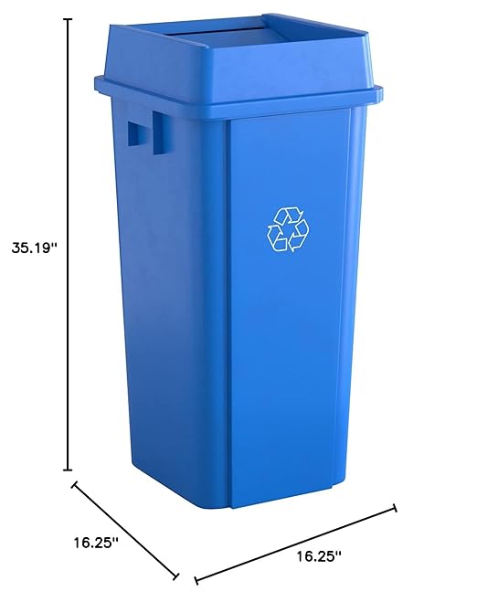 23 Gallon Blue Square Commercial Trash Can with Lid-DeskLoop Office