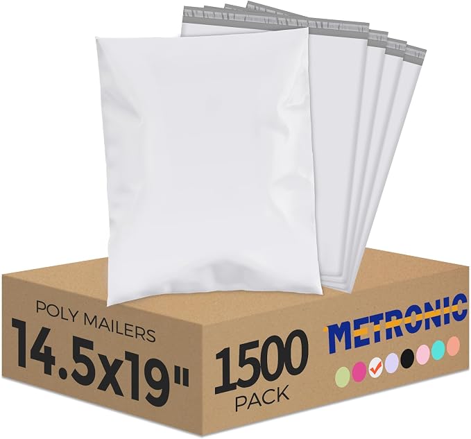 Metronic Poly Mailers 14.5x19 1500 Pack White, Large Shipping Bags Bulk Mailing by METRONIC