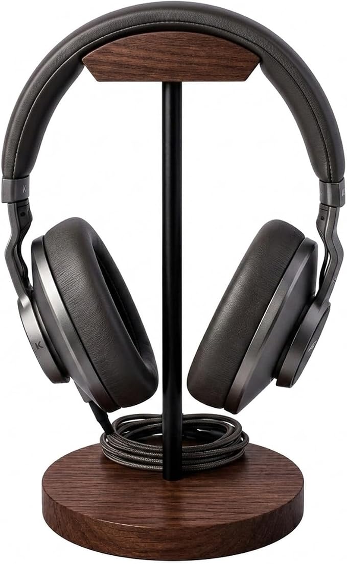 Headphone Holder Stand for Desk, Wood and Metal Headset Hanger Mount Hook by Bliocefo