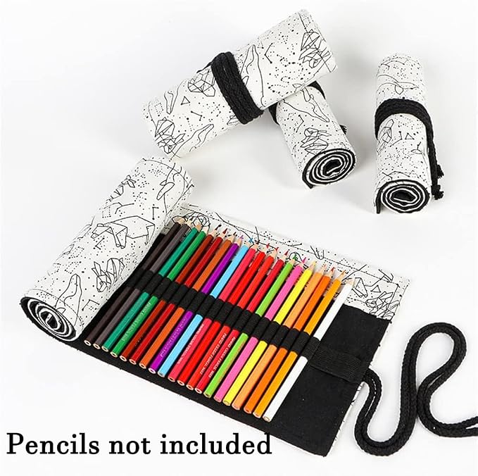 DIYOMR 24/36/72 Slots Pencil Wrap Pencil Rolls, Artist Colored Pencils Roll Up - Image 2