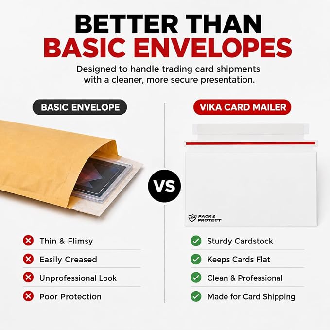VIKA 100 Pack Trading Card Shipping Envelopes 7"x4.35", Self-Adhesive, Premium - Image 2