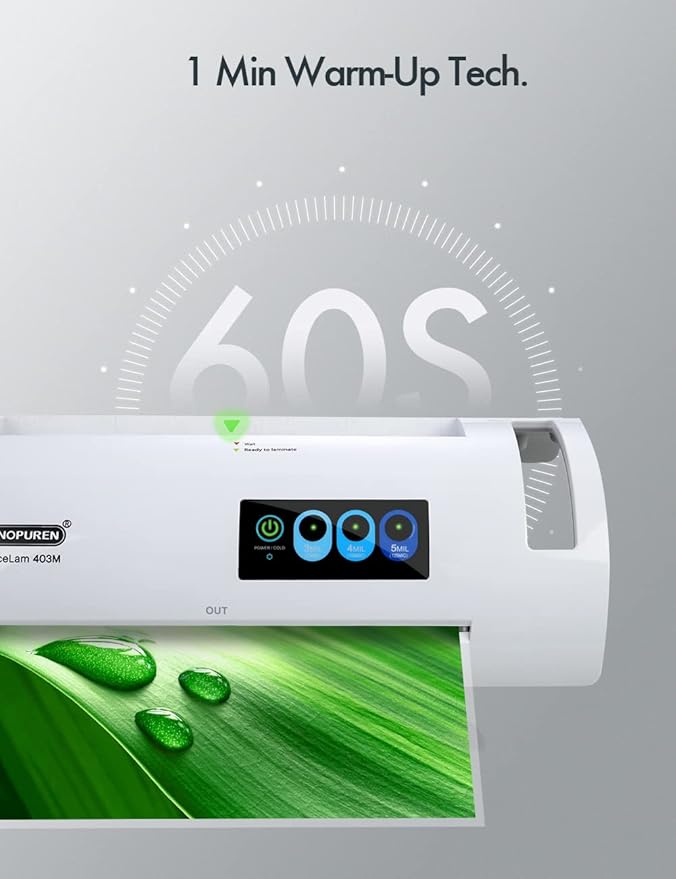 Laminator Machine, SINOPUREN Laminating Machine, Thermal Lamination 9-inch Quick 1min Warm-up JamFree-Tech Personal Lamination Work with 3mil 4mil 5mil Pouches, School/Office/Home use, White-DeskLoop Office