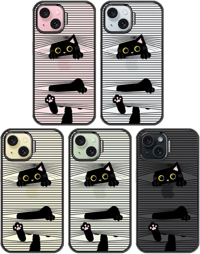 MOSNOVO Case for iPhone 15, [10ft 4X Military-Grade Drop Protection] Durable & Shockproof Phone Case Cover Design for iPhone 15 - Hidden Black Cat - Clear Black-DeskLoop Office