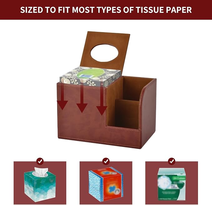 PU Leather Square Tissue Box Cover, Tissue Box - Image 5