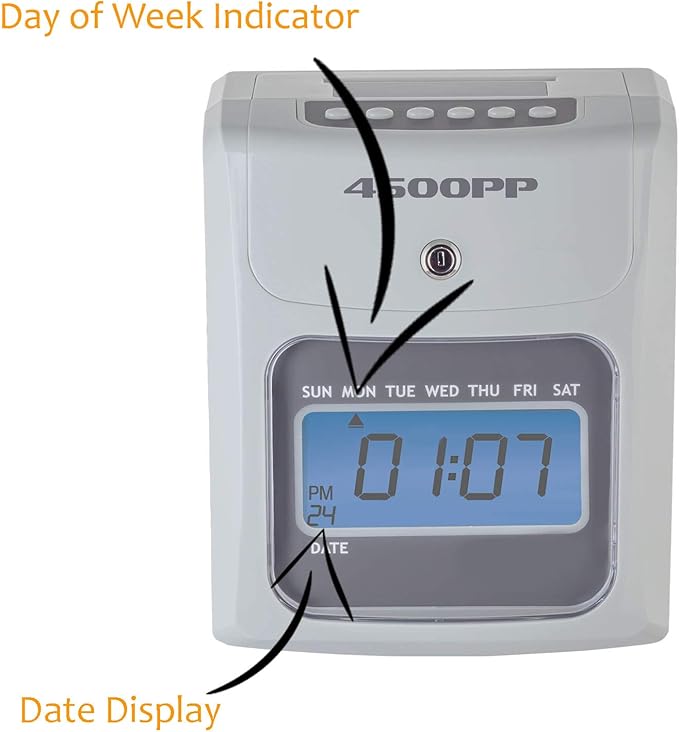 Nile Products - 4500PP Electronic Calculating Time Clock, Employees in/Out Time Tracker, Small Business Punch Pack Bundle Includes: 25 Time Cards,1 Ink Ribbon and 2 Security Keys-DeskLoop Office