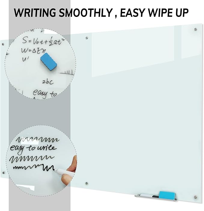 Glass Magnetic White Board – 72 x 48 Inches Dry Erase Frameless Whiteboard for Wall, Large Writing Board Wall Mounted Glass Board for Display, School and Business Office-DeskLoop Office