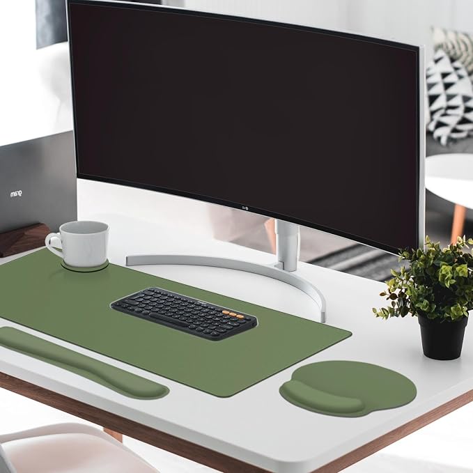 Britimes Olive Green Keyboard Mouse Pad Set 4in1 Large Mousepad+Keyboard Wrist - Image 3