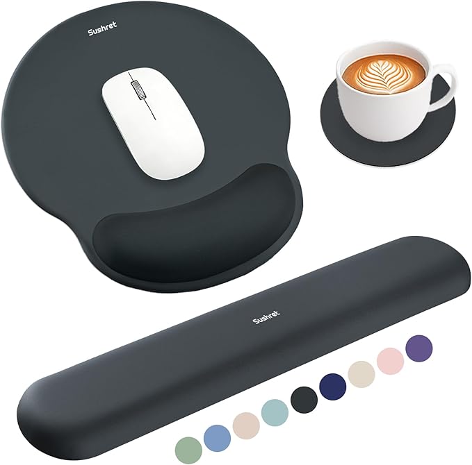 Sushret Mouse Pad and Keyboard Wrist Rest, 3-in-1 Gel Memory Foam Ergonomic by Sushret