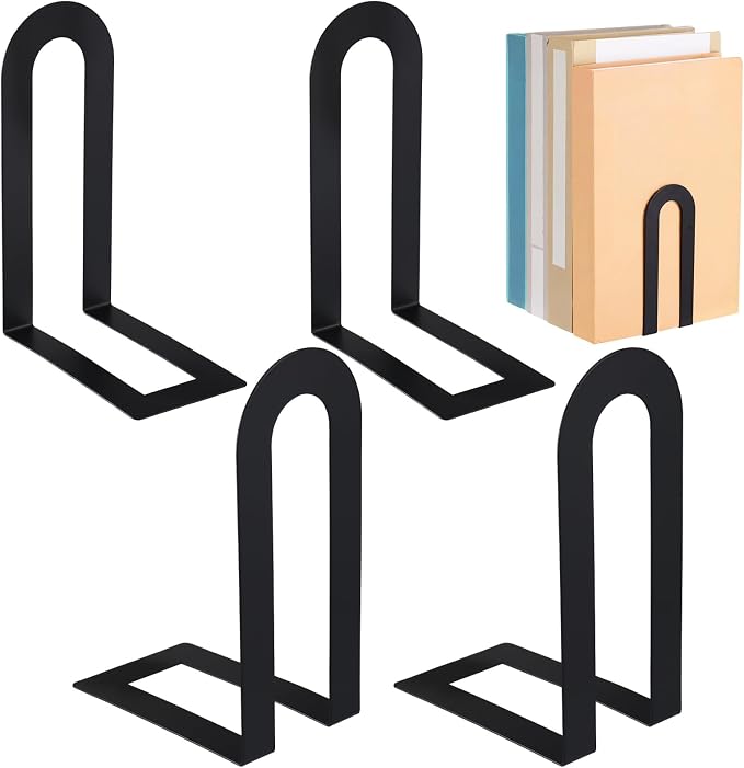Chunful 4 Pcs Black Modern Metal Book Ends by Chunful