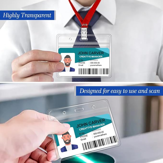 100 Pcs Clear Horizontal Badge Id Card and 100 Pcs Lanyard, Reusable Lanyards - Image 5