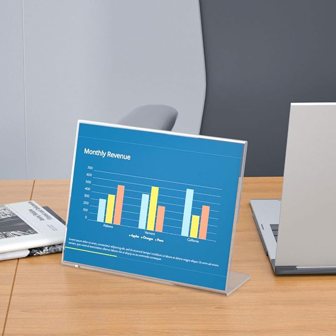 NIUBEE Acrylic Sign Holder 8.5x11 Inches 12 Pack Horizontal, Slant Back Clear - Image 7