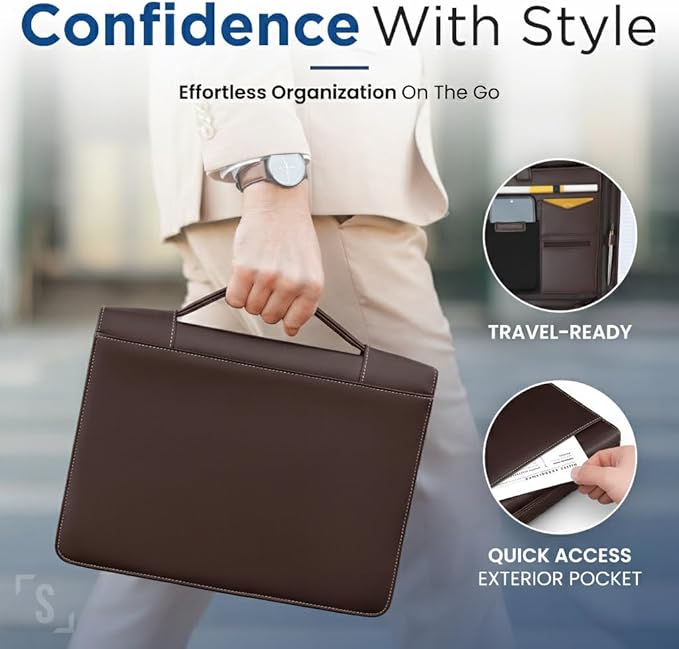 STYLIO Walnut Zipper Portfolio Binder w/Carrying Handle | Removable 3-Ring - Image 4