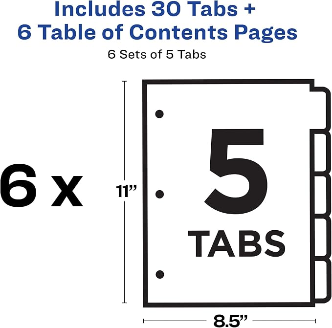 Avery 5 Tab Dividers for 3 Ring Binders, Customizable Table of Contents - Image 4