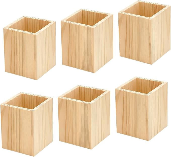 Cregugua 6 Pack Wood Pen hlolder Unfinished Wooden Pencil Holder - Image 2