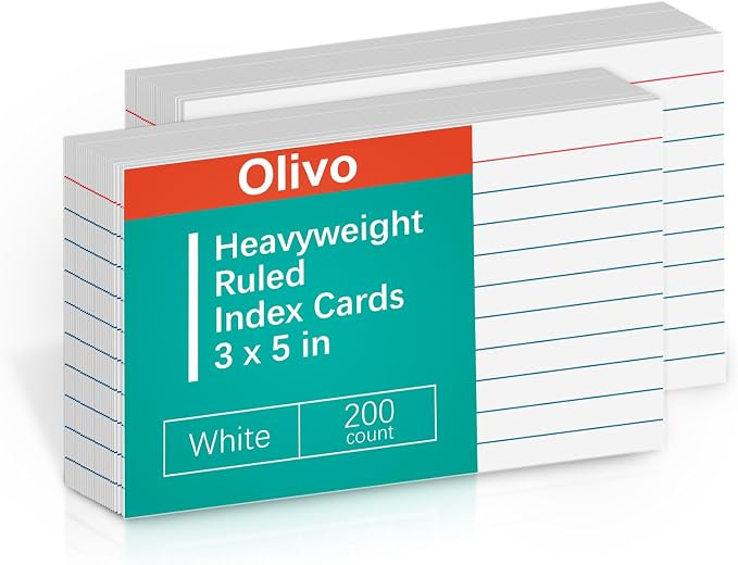 Index Cards 3x5 Lined Ruled Flash Note Cards 3" x 5", 200 GSM Heavy Weight by Unknown
