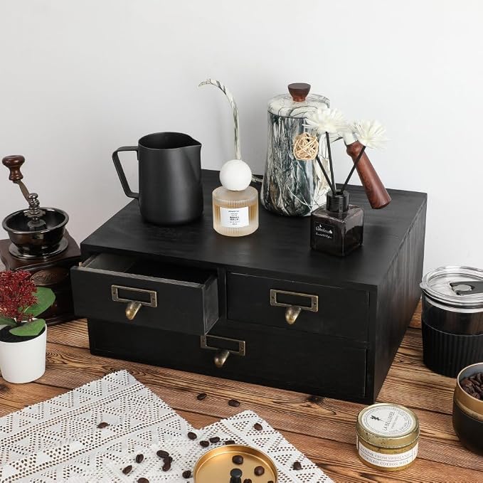 Wooden Storage Box Apothecary Drawers Vintage Wooden Box Wood Desktop Organizer - Image 2