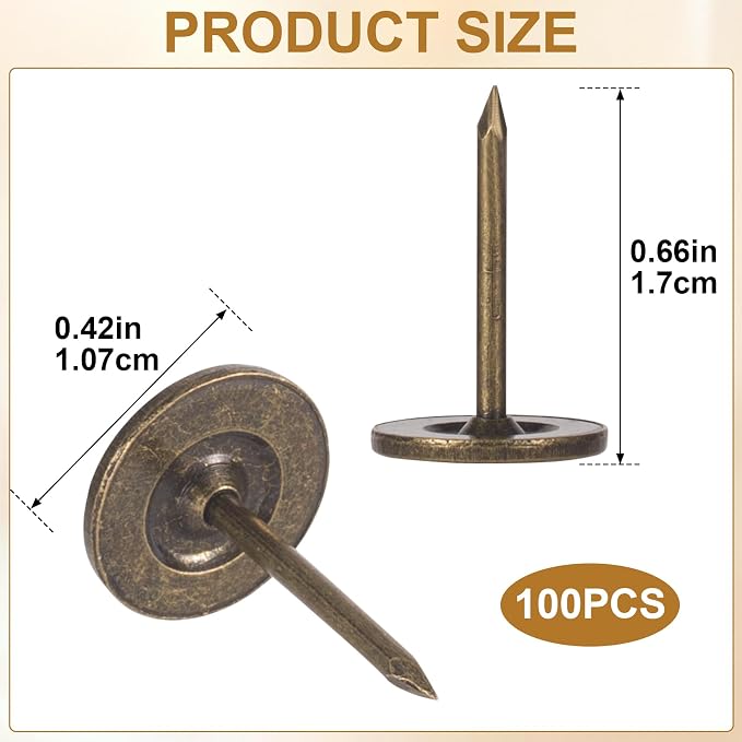 100pcs Metal Thumb Tacks, Heavy Duty Flat Head Push Pins, Upholstery Tacks - Image 2