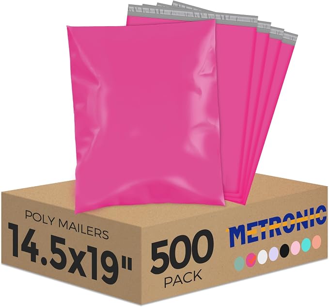 Metronic Pink Poly Mailers 14.5x19 Large Poly Mailers 500 Pack Self-Seal by METRONIC