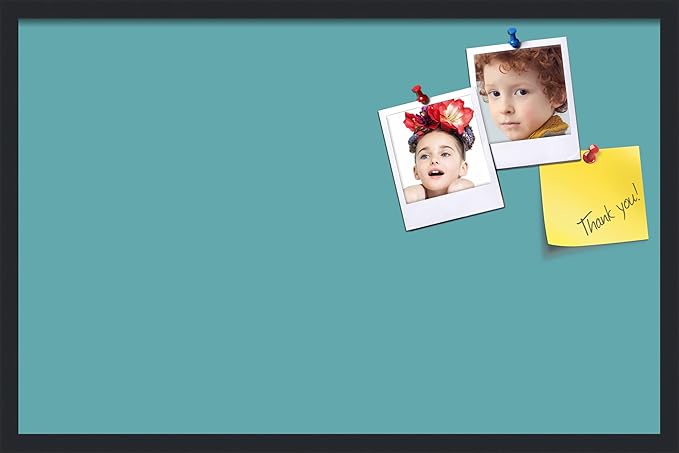 PinPix 34x22 Inch Cork Bulletin Board. This Decorative Framed Pin Board Comes with Aqua Pastel Design and a Satin Black Frame. Ideal for Home Office Decor or Message Board (PinPix-1806)-DeskLoop Office