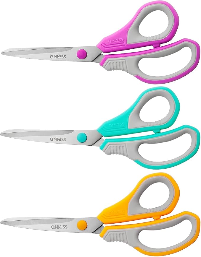 QMVESS 8.5" Scissors All Purpose 3 Pack, Ultra Sharp 2.5mm Thick Blade Scissors by QMVESS