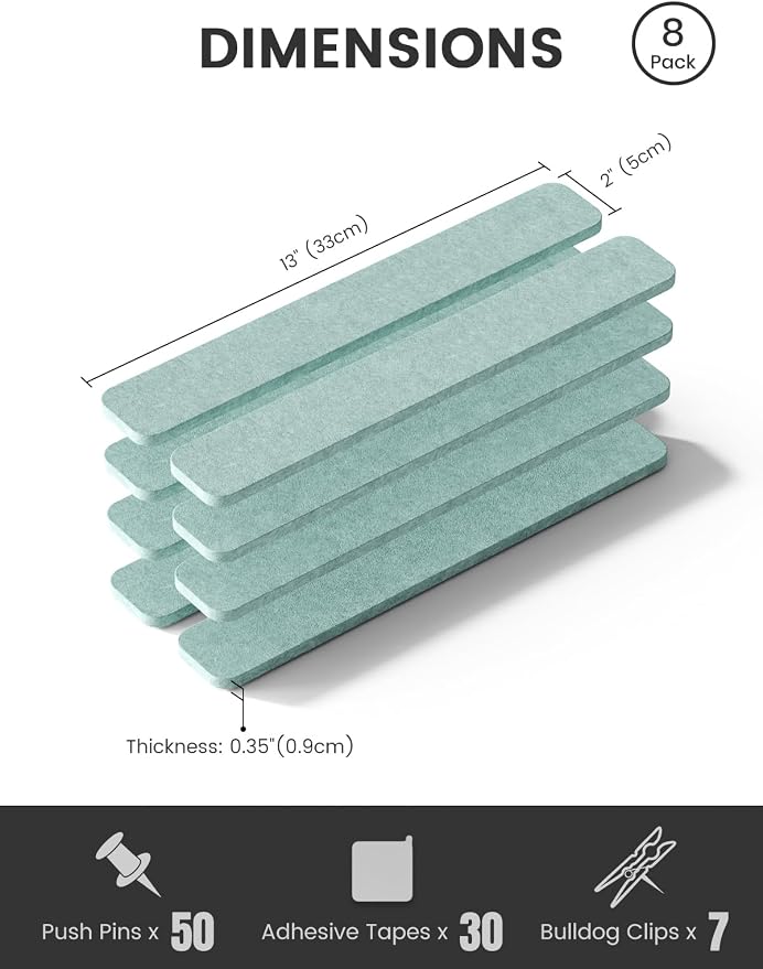 Fluxynara Cork Board Alternative Felt Strip Board 8-Pack 13"x2", Office Pin - Image 2