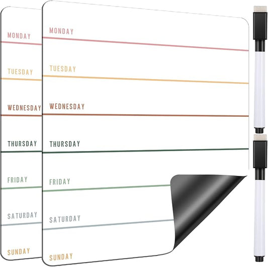 2 Pieces Magnetic Weekly Dry Erase Boards Erasable Weekly Calendars Whiteboard by Outus