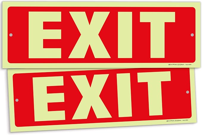 iSYFIX Exit Glow in the Dark Sign – 2 Pack 12x4 Inch – 40 mil Thick Polystyrene by iSYFIXPREMIUMSIGNS