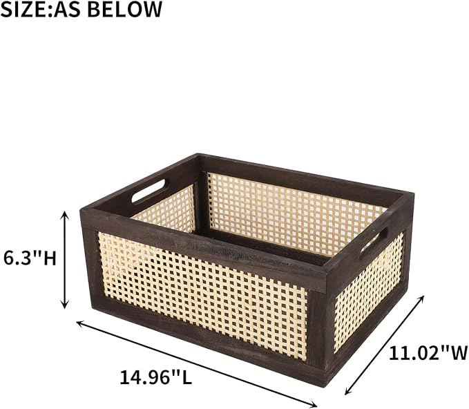 Desktop Storage Basket, Sundry Office Drawer Storage Box, Wood Frame Storage - Image 2