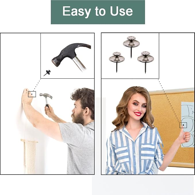 50 PCS Picture Hanger Nails, Double Headed Push Pins Hooks Thumbtacks - Image 6