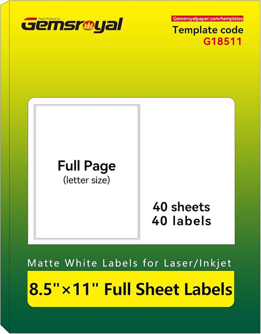 Gemsroyal 8.5"×11" Full Sheet Shipping Labels Printable, 8.5×11 inch White by Gemsroyal