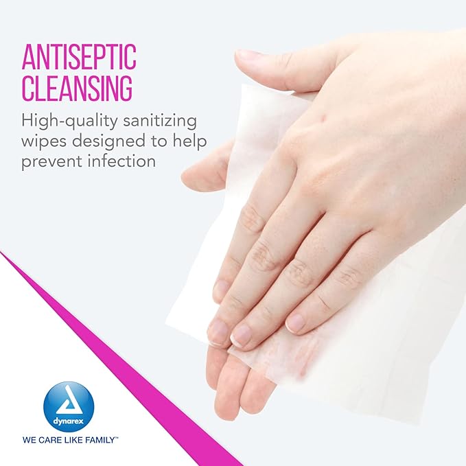 Dynarex BZK Antiseptic Towelettes, 5" x 7", Disposable and Premoistened, Individually Wrapped, 1 Case | 10 Boxes of 100 Dynarex BZK Antiseptic Towelettes (Packaging May Vary)-DeskLoop Office