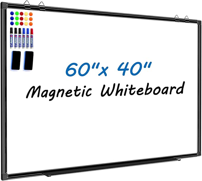 H-Qprobd Large Magnetic White Board Dry Erase Whiteboard with Black Aluminum Frame, 60"X40" Hanging White Boards for Wall with Long Pen Tray, Presentation Board for Office Classroom Home-DeskLoop Office