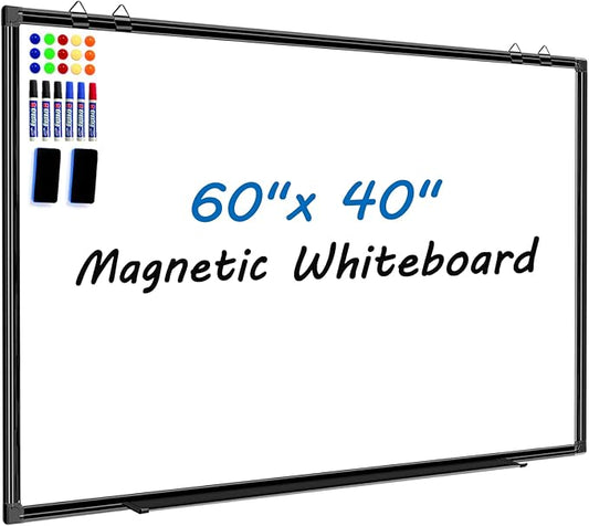 H-Qprobd Large Magnetic White Board Dry Erase Whiteboard with Black Aluminum Frame, 60"X40" Hanging White Boards for Wall with Long Pen Tray, Presentation Board for Office Classroom Home-DeskLoop Office