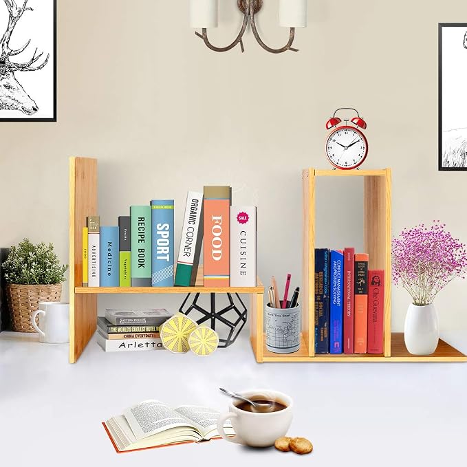 Sorfity Adjustable Desktop Bookshelf, Desk Organizer Display Shelf Counter Top - Image 2