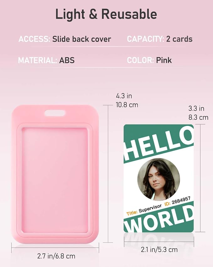 Uniclife 3 Pack Sliding ID Badge Holder Hard Pink Vertical Plastic Card Case - Image 7