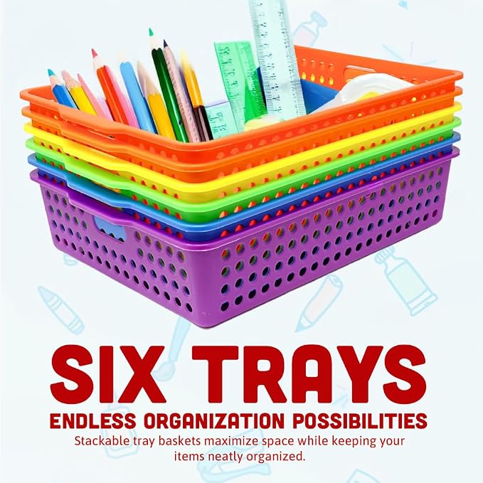 4E's Novelty 6 Pcs Colorful Plastic Classroom Storage Bins 13.75" X 10.25" - Image 2