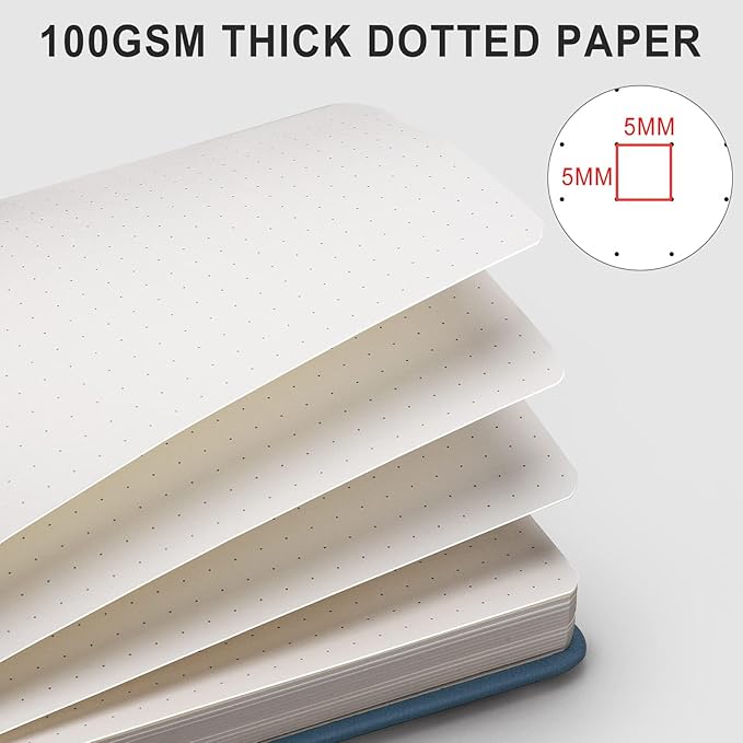 AHGXG Bullet Dotted Journal - 320 Numbered Pages Dot Grid Notebook A5 Thick Journal, 100gsm Thick Dotted Paper, Leather Hardcover,Inner Pocket, 5.75'' × 8.38'' - GrayBlue-DeskLoop Office
